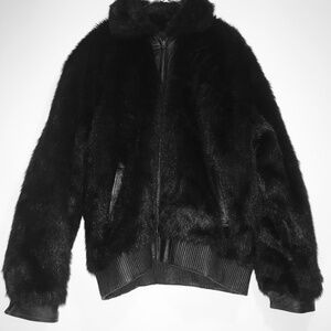 Vintage 90s Manart Reversible Black Leather Coat Faux Fur Jacket Zip Up XL Boho